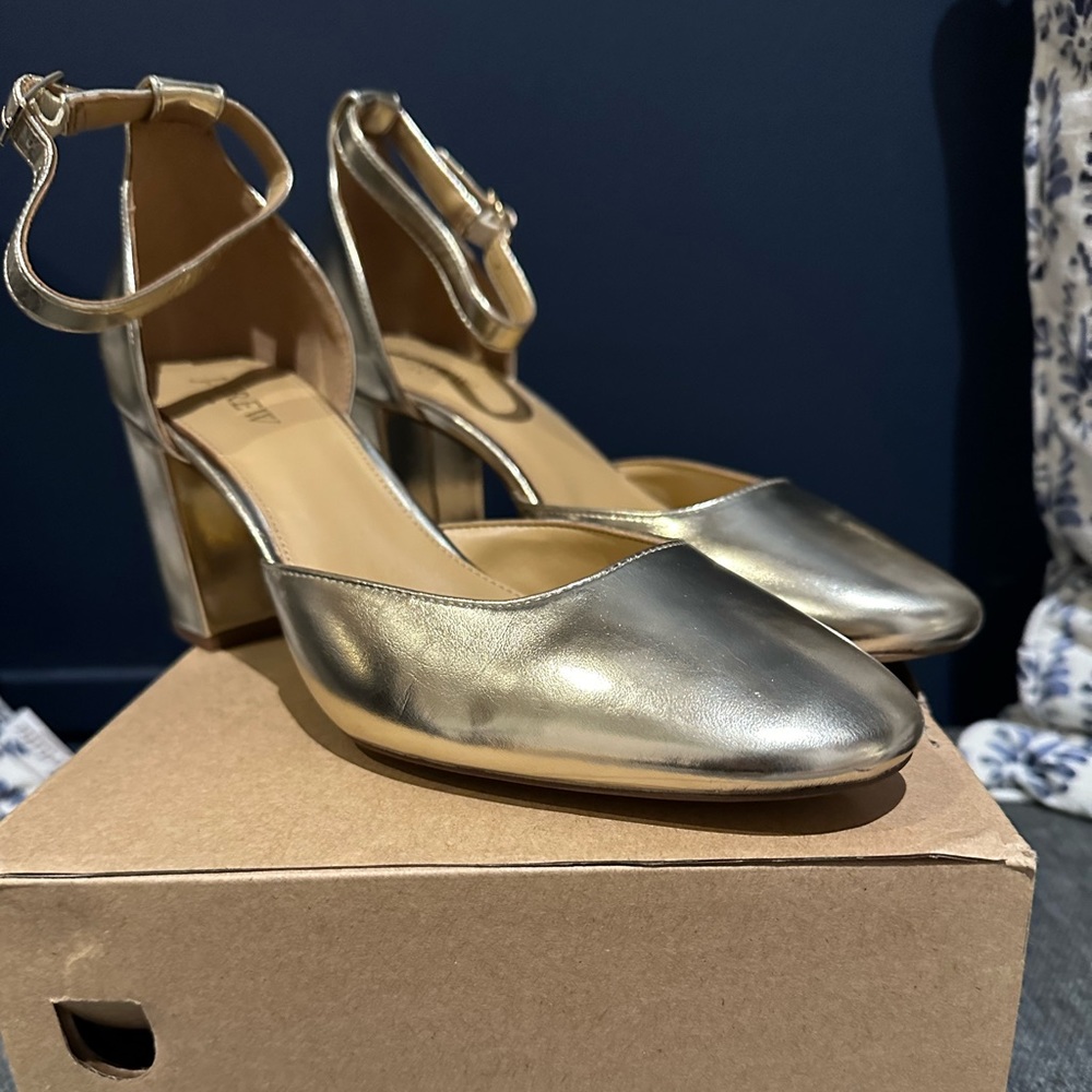 J Crew Gold Block Heels